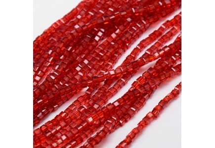 Margele Sticla Cub 3x3x3mm Red