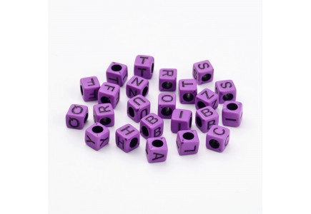 Mix Margele Cube Acrilice Litere Mov 6mm