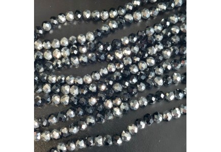 Rondele Sticla 6x5mm Half Silver Plated Black