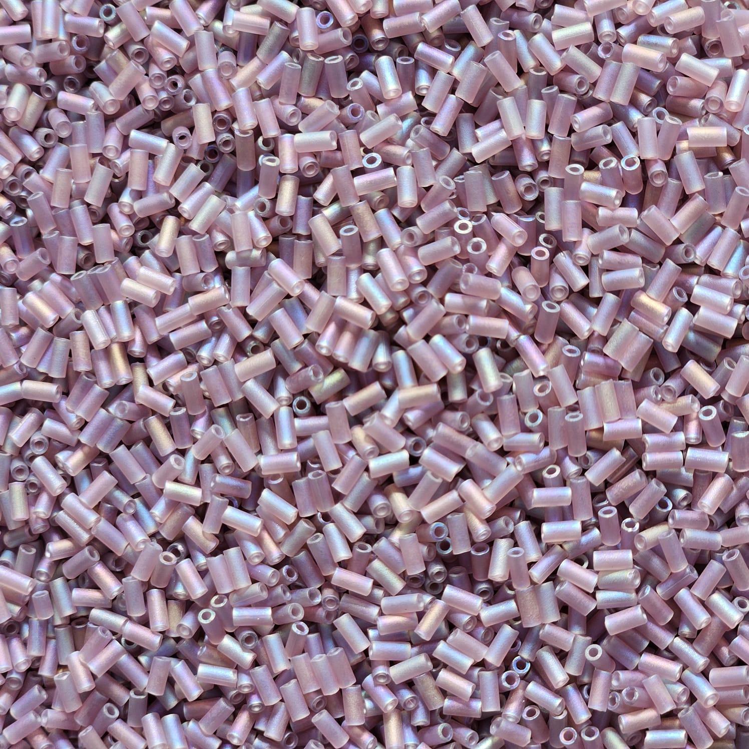 Miyuki Bugle 3mm 0142FR Matted Transp Smoky Amethyst AB — Imaginea 1