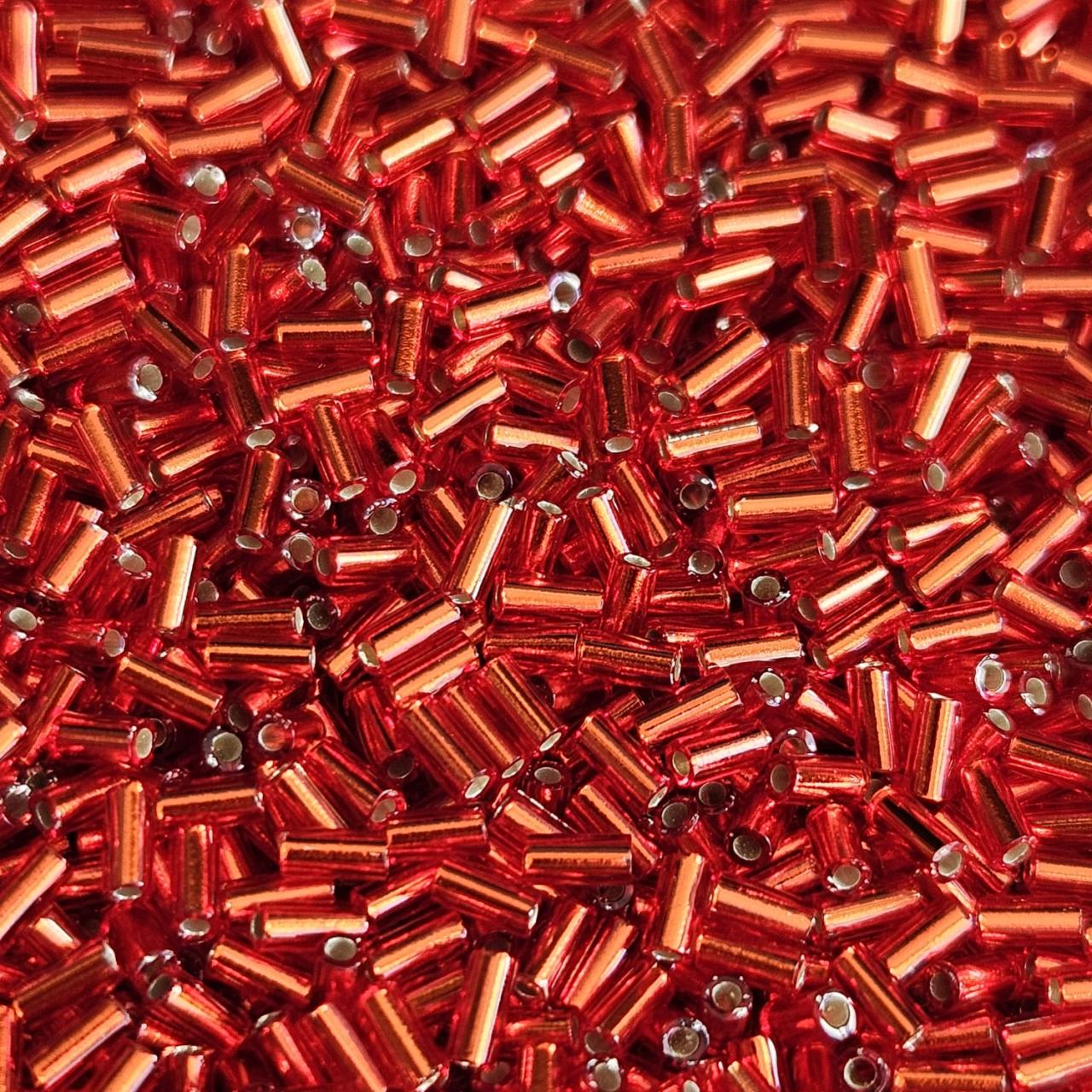 Miyuki bugle 3mm 0010 Flame Red Silver Lined — Imaginea 1