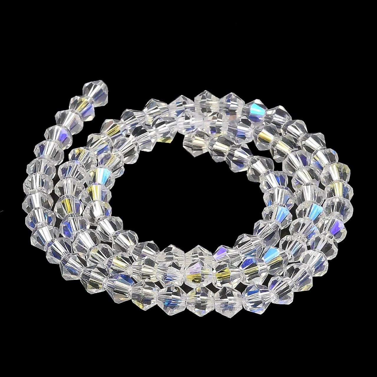 Biconice Sticla 2x3mm Crystal AB — Imaginea 1