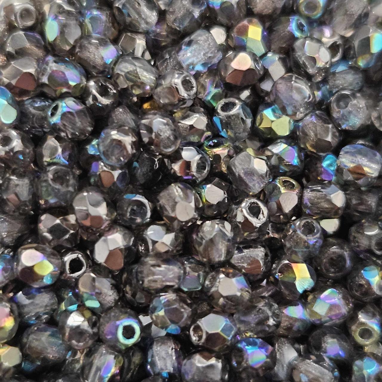 Margele Cehesti Fire-Polish 3mm Crystal Graphite Rainbow