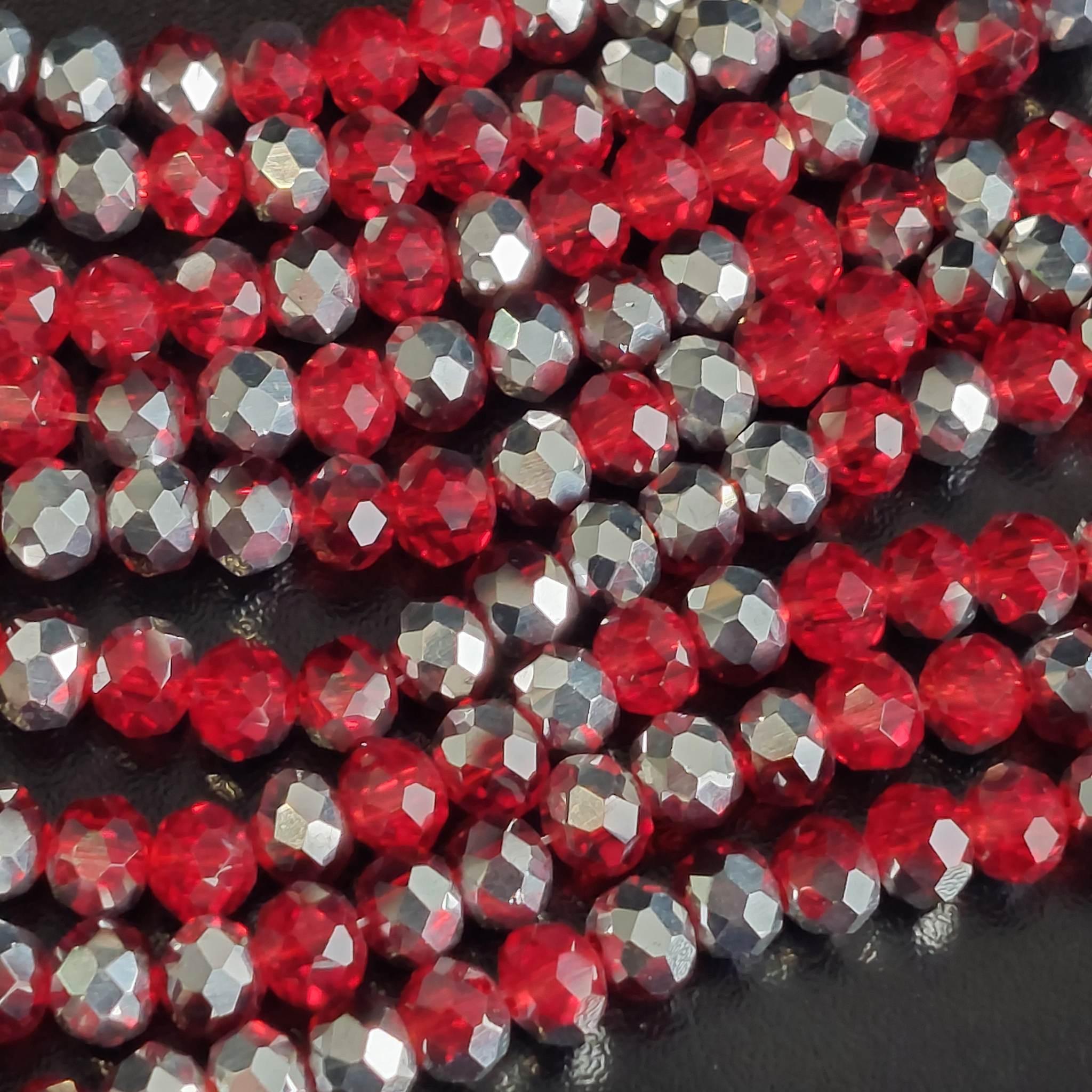 Rondele Sticla 6x5mm Half Silver Plated Red — Imaginea 1