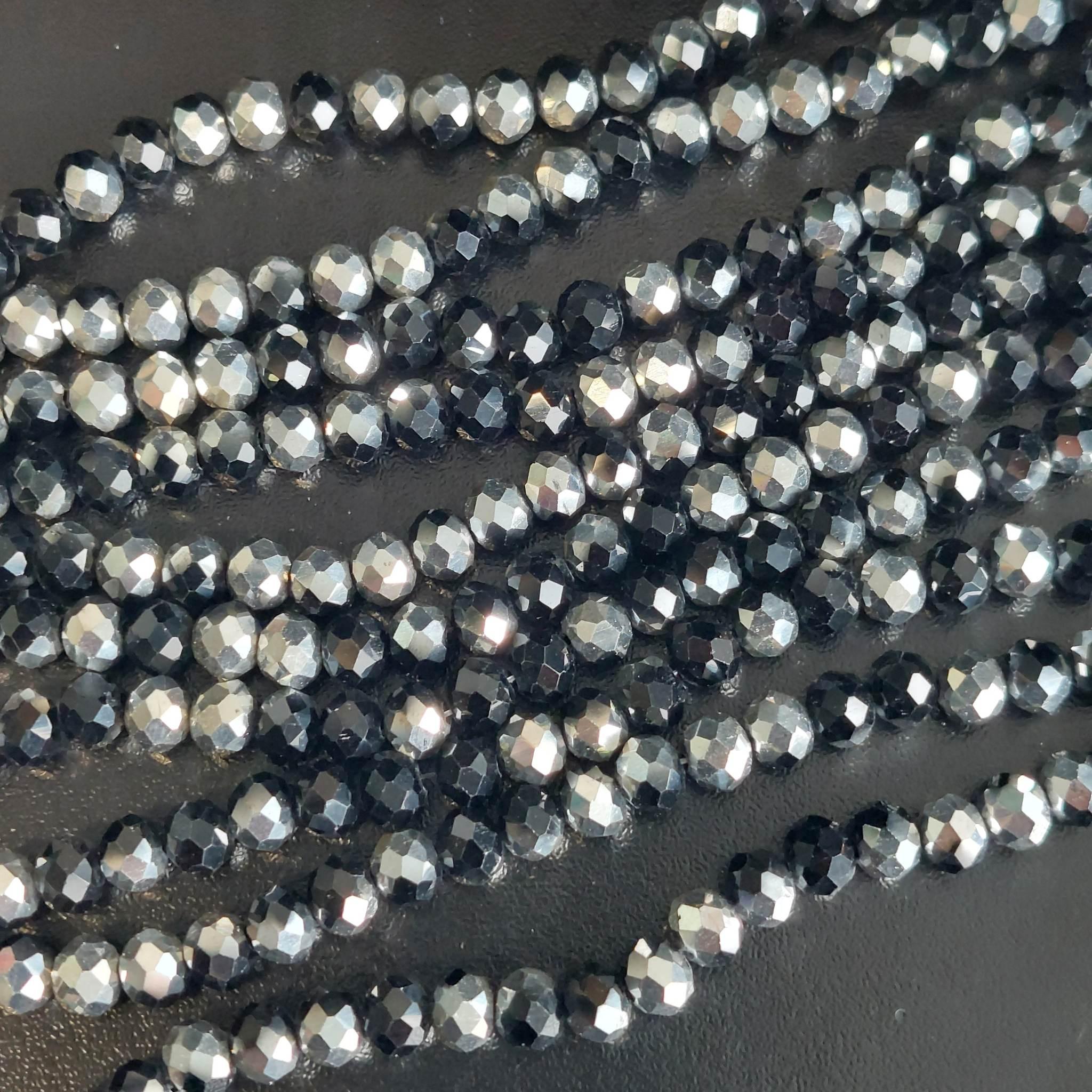 Rondele Sticla 6x5mm Half Silver Plated Black — Imaginea 1