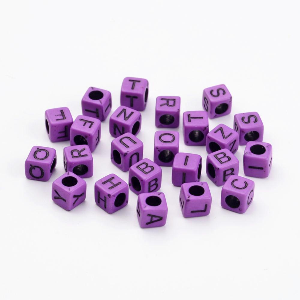 Mix Margele Cube Acrilice Litere Mov 6mm — Imaginea 1
