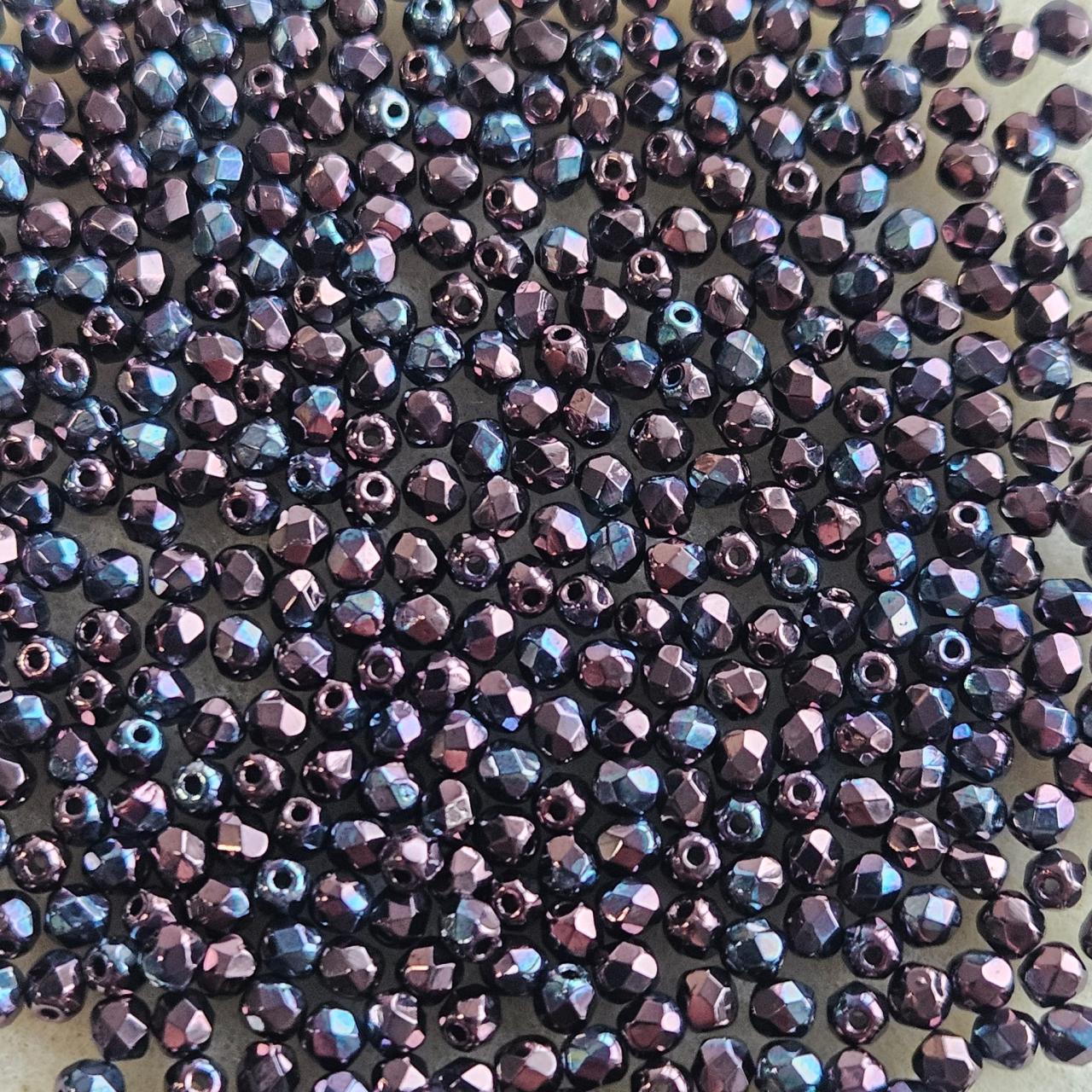 Margele Cehesti Fire-Polish 3mm LE23980 Luster Metallic Amethyst Jet