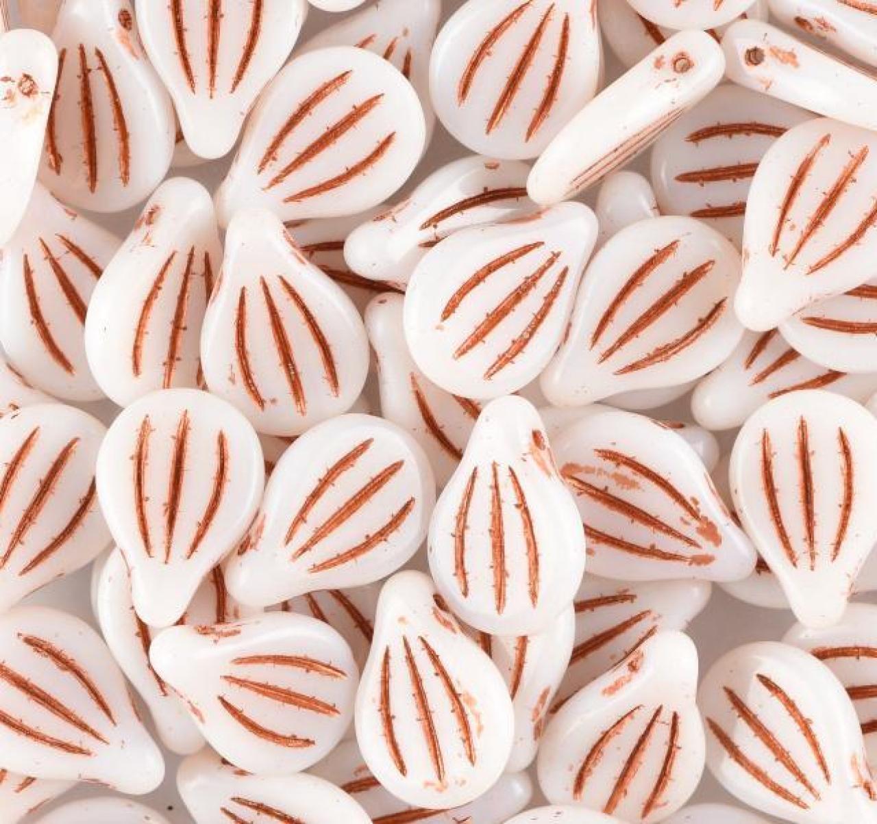 Preciosa Engraved Pip 9x14mm 54319 Alabaster Capri Painted