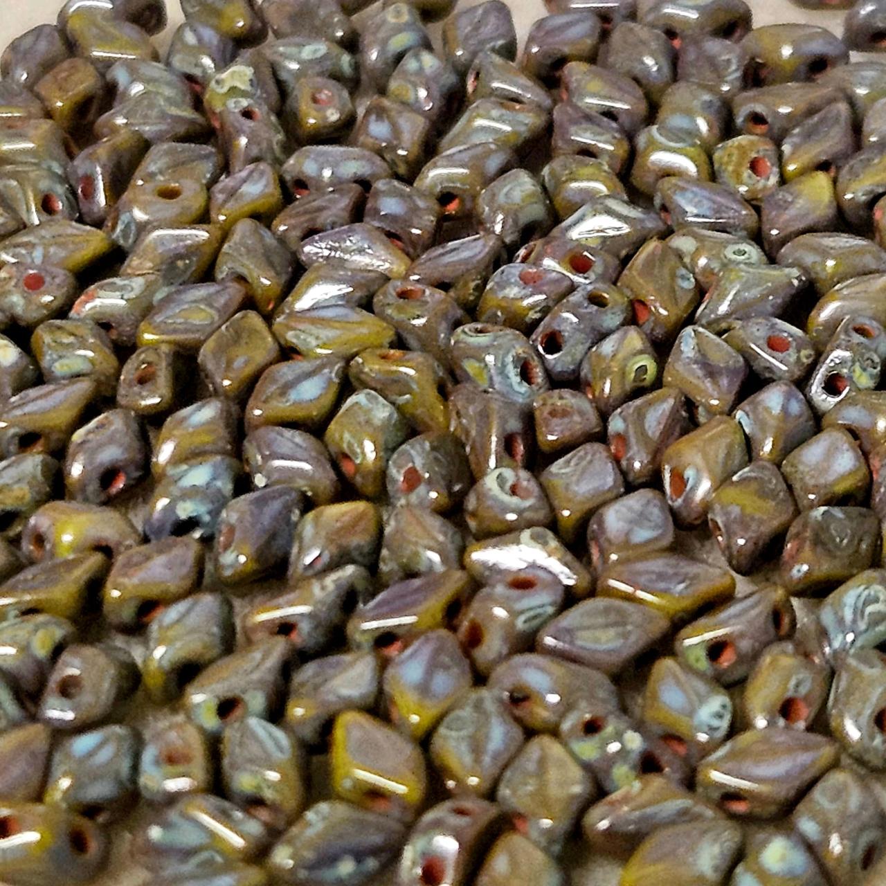 Mini Gemduo T53410 Opaque Olivine Picasso — Imaginea 1
