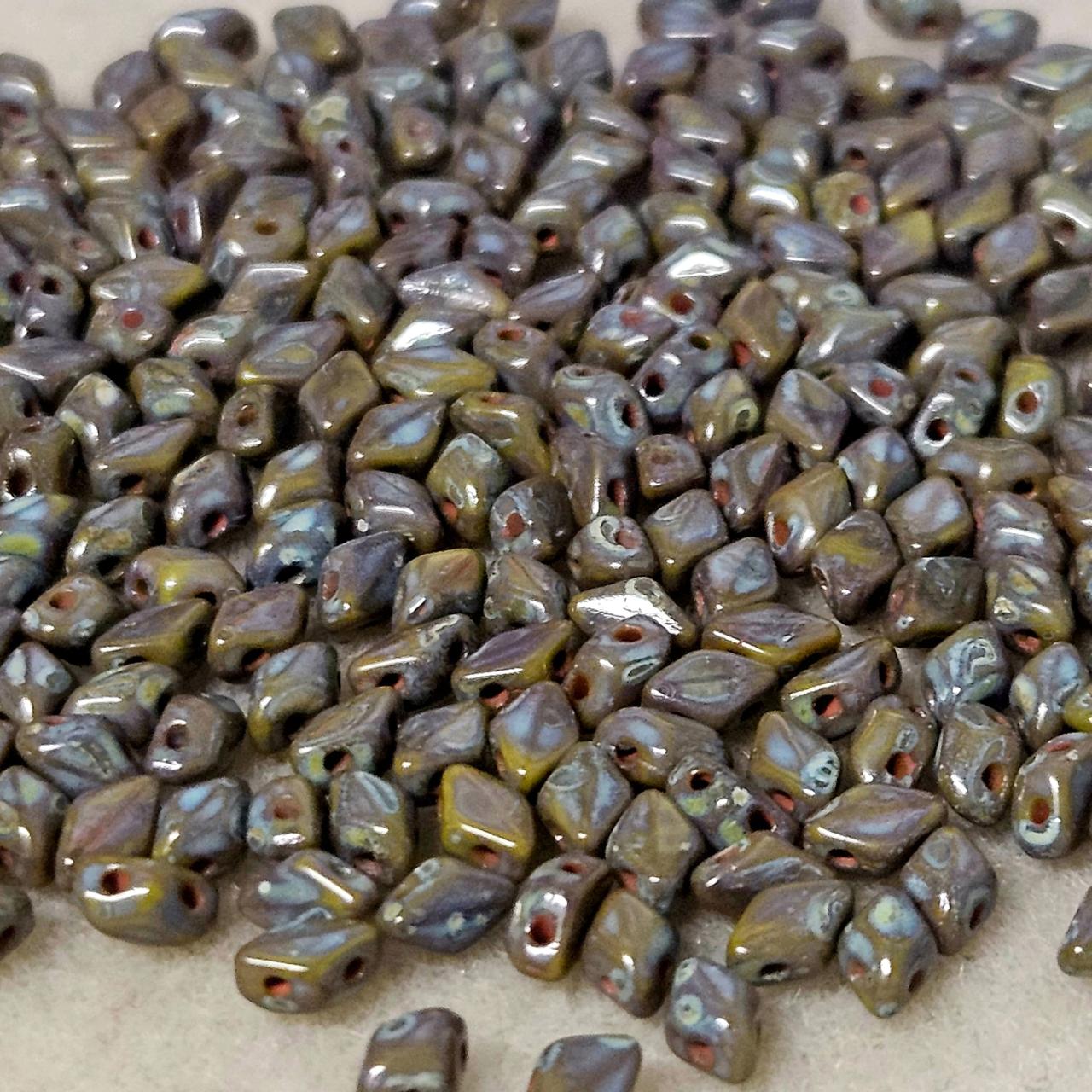 Mini Gemduo T53410 Opaque Olivine Picasso — Imaginea 2